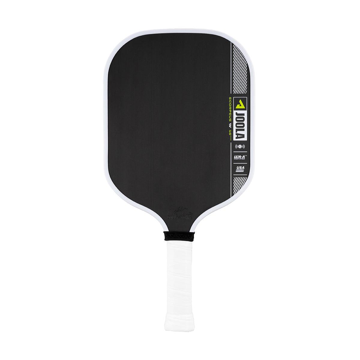 Schwarzer JOOLA Scorpus V 16 Pickleball-Schläger mit weißem Griff.