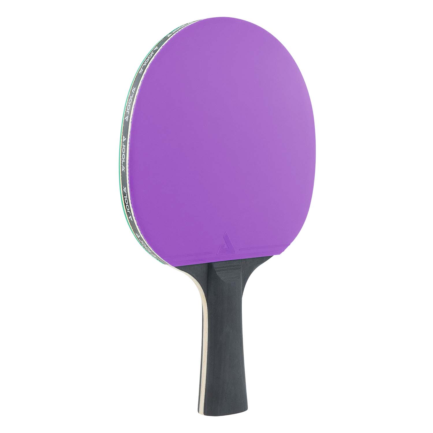 Lila Tischtennisschläger mit schwarzem Griff, seitlich abgebildet vor weißem Hintergrund.