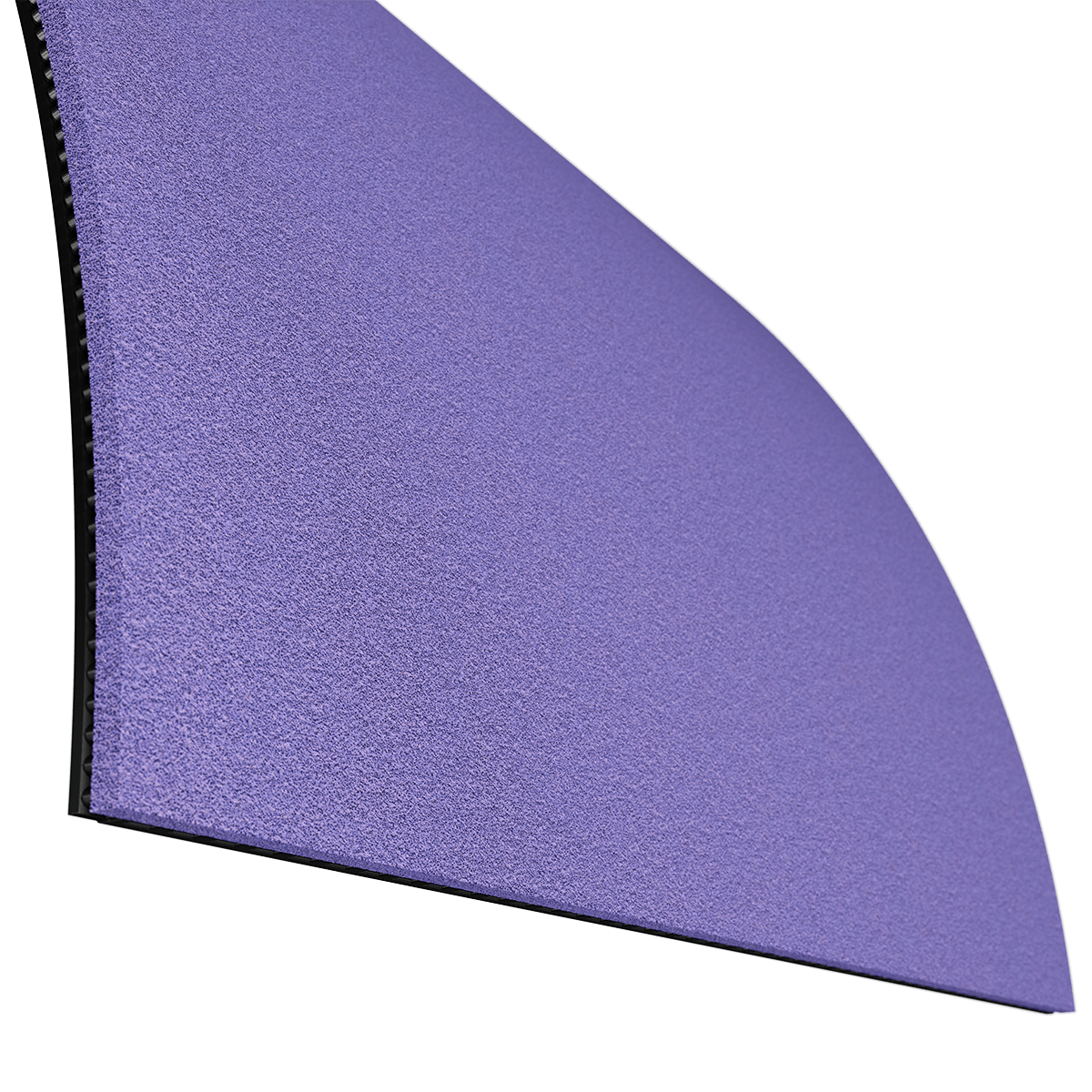 Violette rutschfeste Matte mit schwarzer Unterseite, Detailansicht.