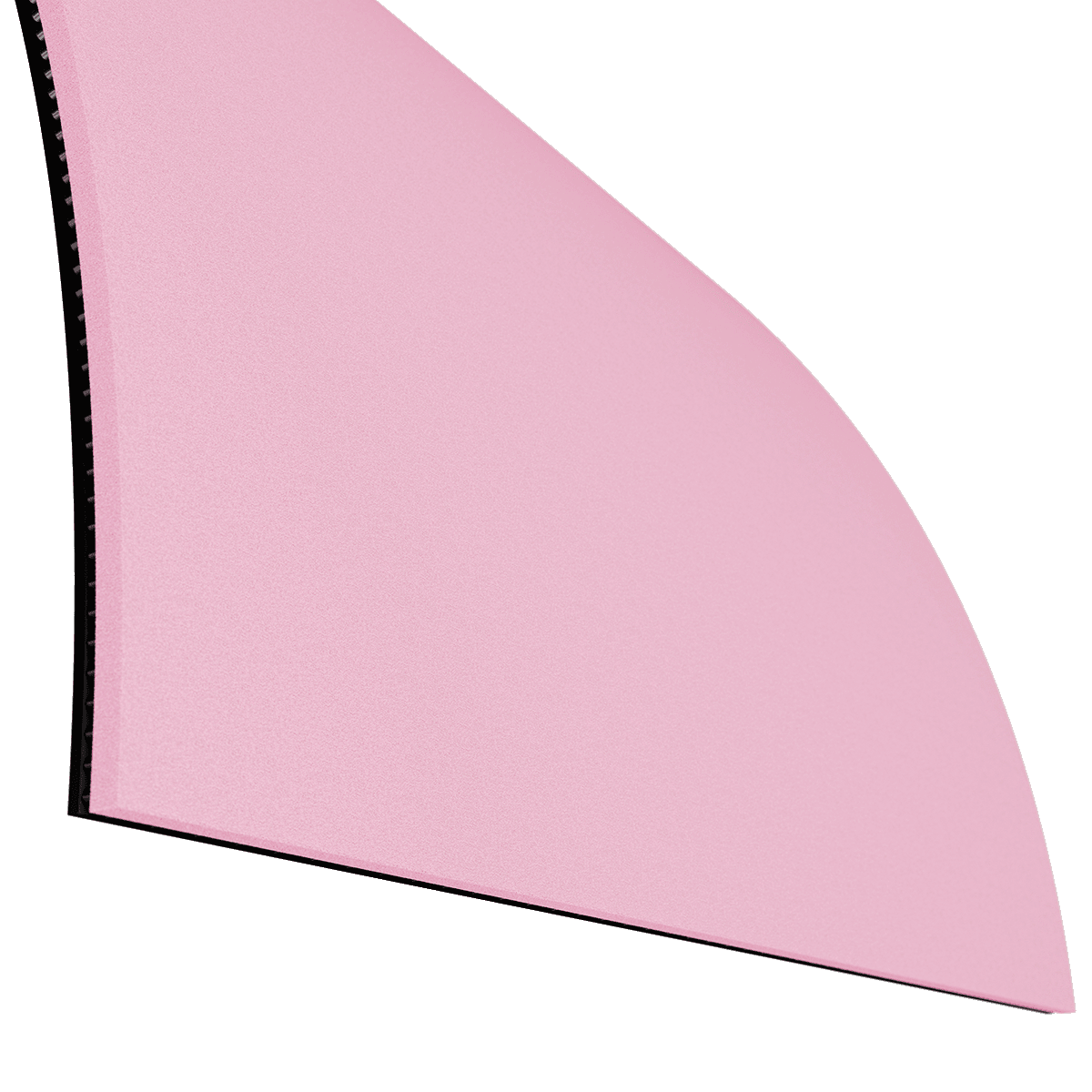 Rosa Mousepad mit abgerundeter Ecke und schwarzer Unterseite.