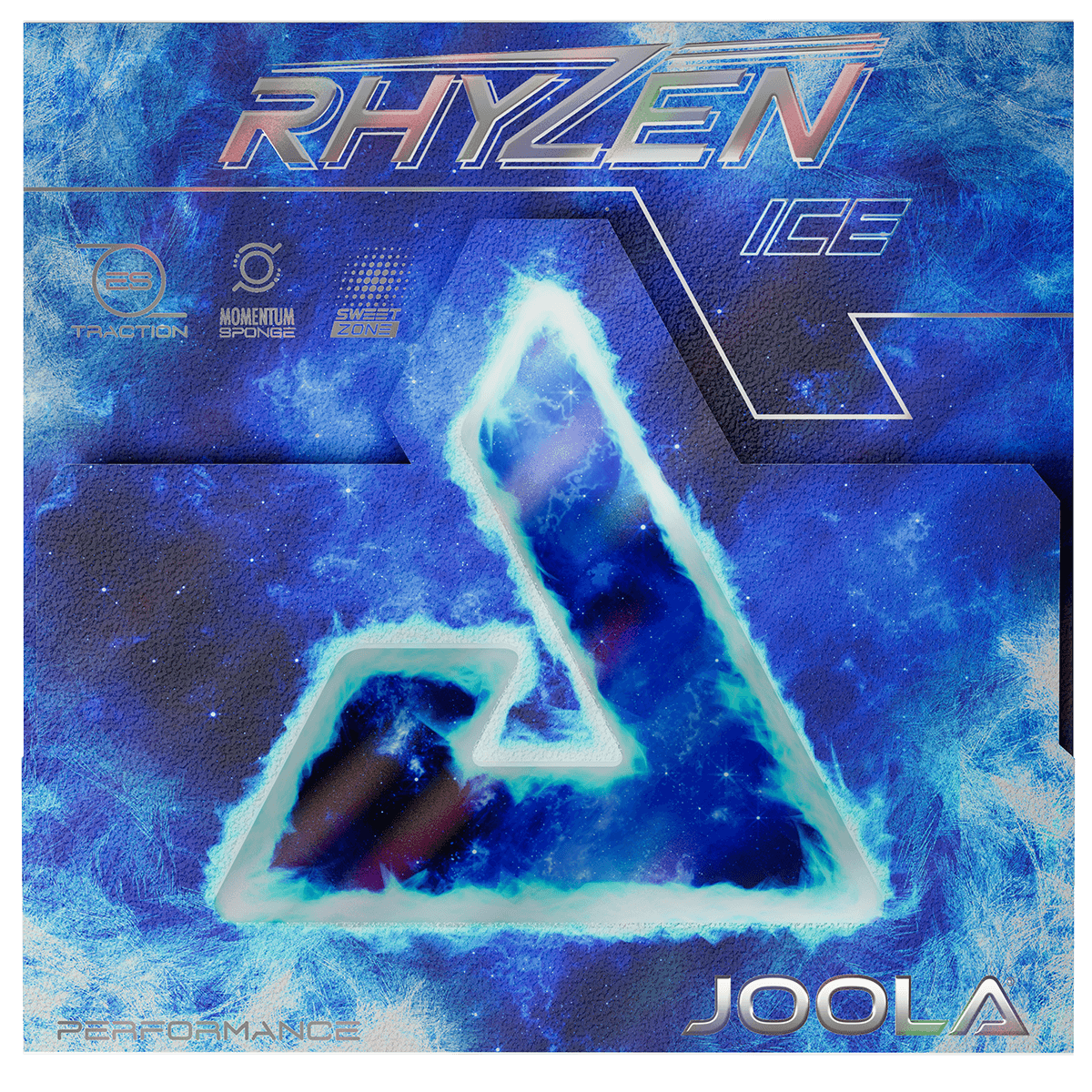 JOOLA Rhyzen Ice Tischtennisbelag in blau mit Eiskristall-Design.