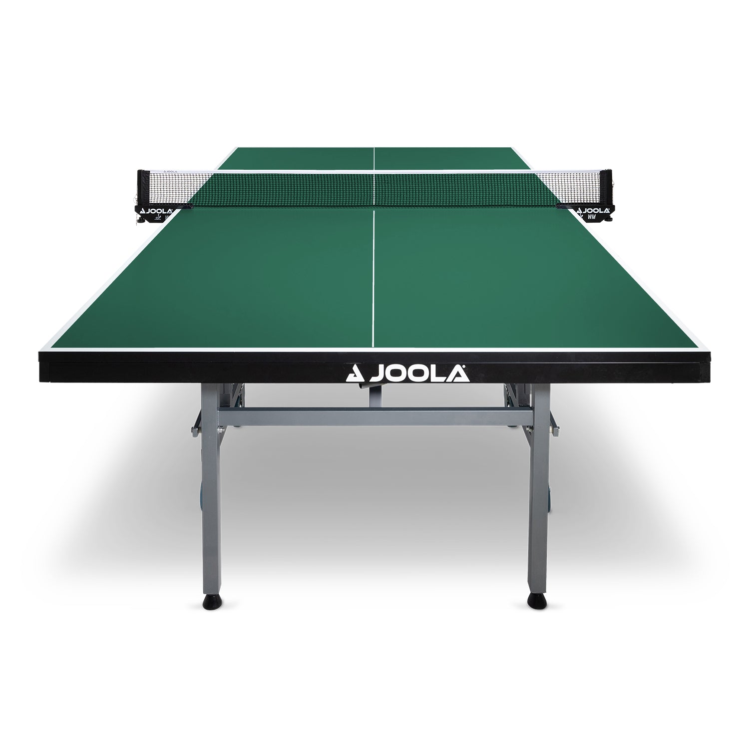 Vorderansicht des JOOLA Tischtennisplatte WORLD CUP 25-S ITTF, hebt das elegante Erscheinungsbild hervor.