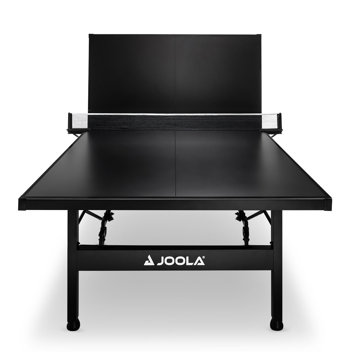 Gesamtansicht des JOOLA Tischtennisplatte BLACK Outdoor + ABDECKUNG mit Fokus auf das kompakte Design.