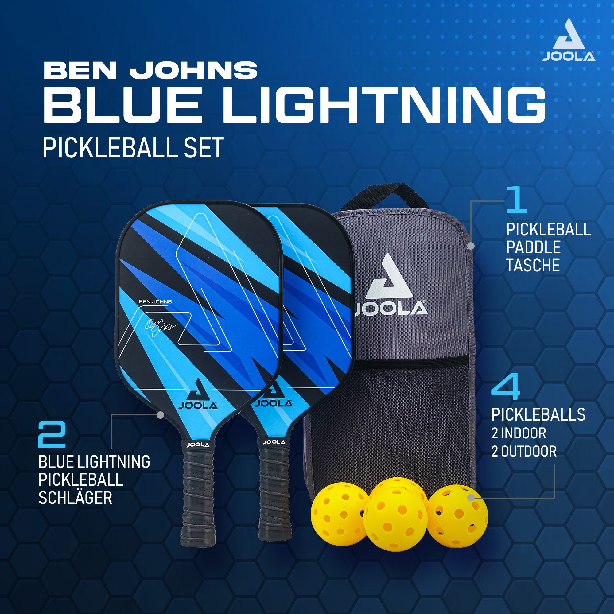 JOOLA Ben Johns Blue Lightning Pickleball Racket Set | Beginner Set