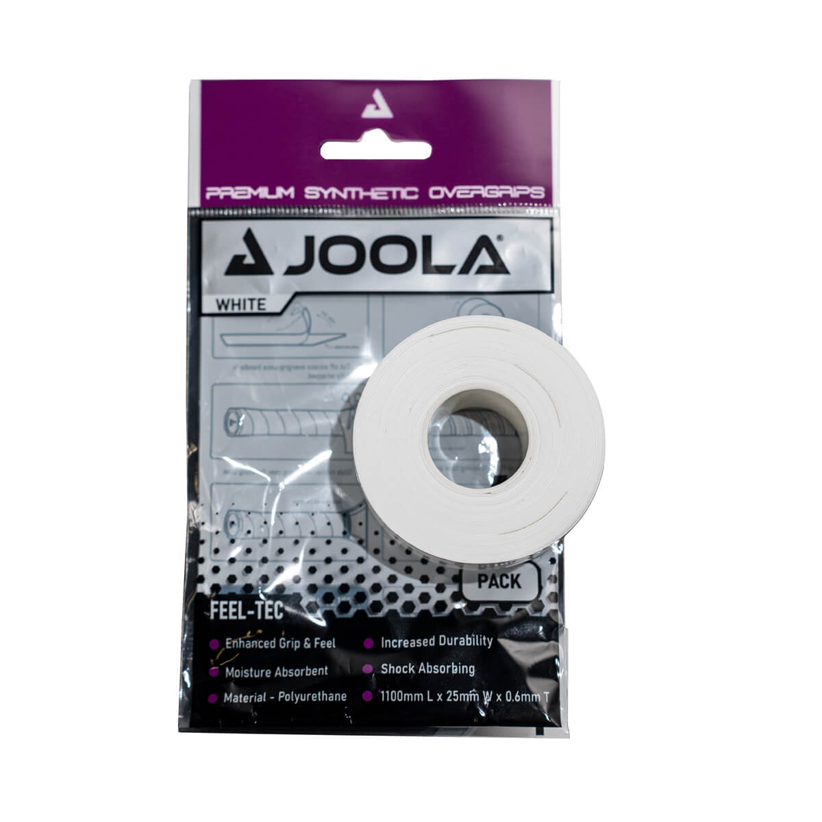 Fokus auf das Material des JOOLA Premium Pickleball Schläger Overgrip (4er Pack), zeigt das innovative Design.